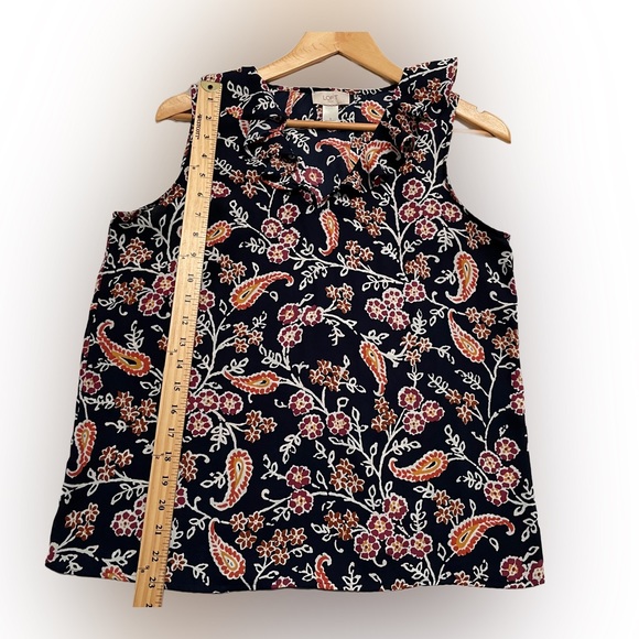 Loft Outlet, Sleeveless Top, Floral Tropical Pattern, Navy, Orange, Tan, Size:S - Picture 4 of 5